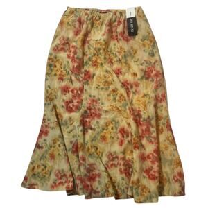 NEW Deadstock Cottage Watercolor Floral Midi Skirt Women 12 Romantic Shabby Chic